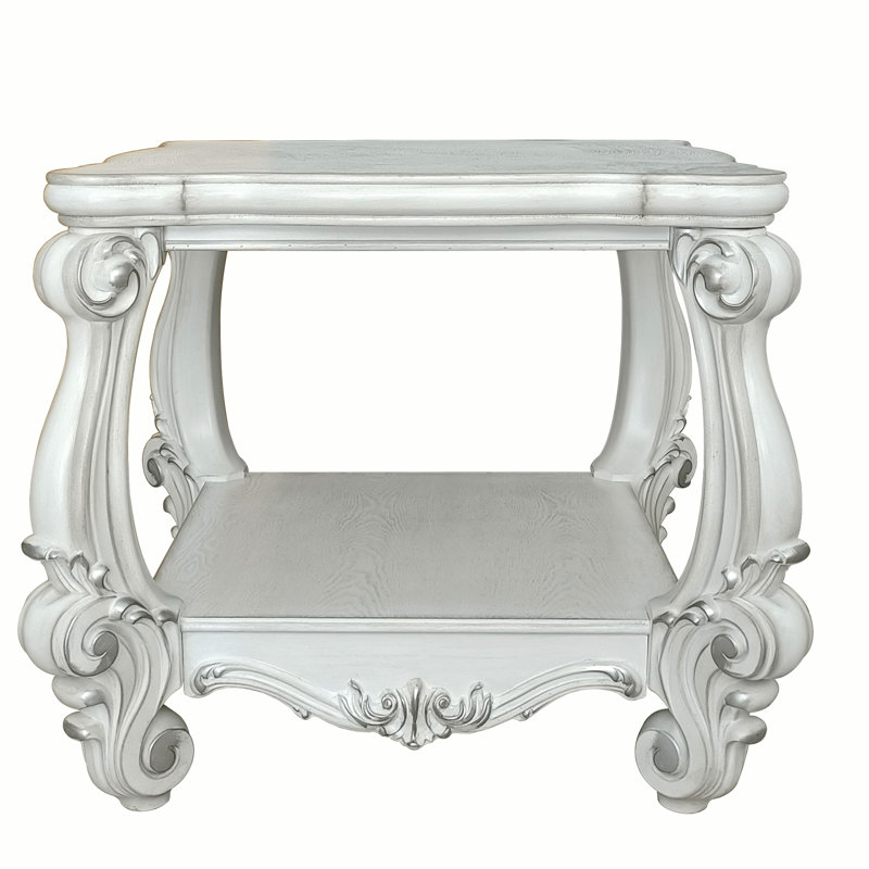 Bone White End Table with Bottom Shelf