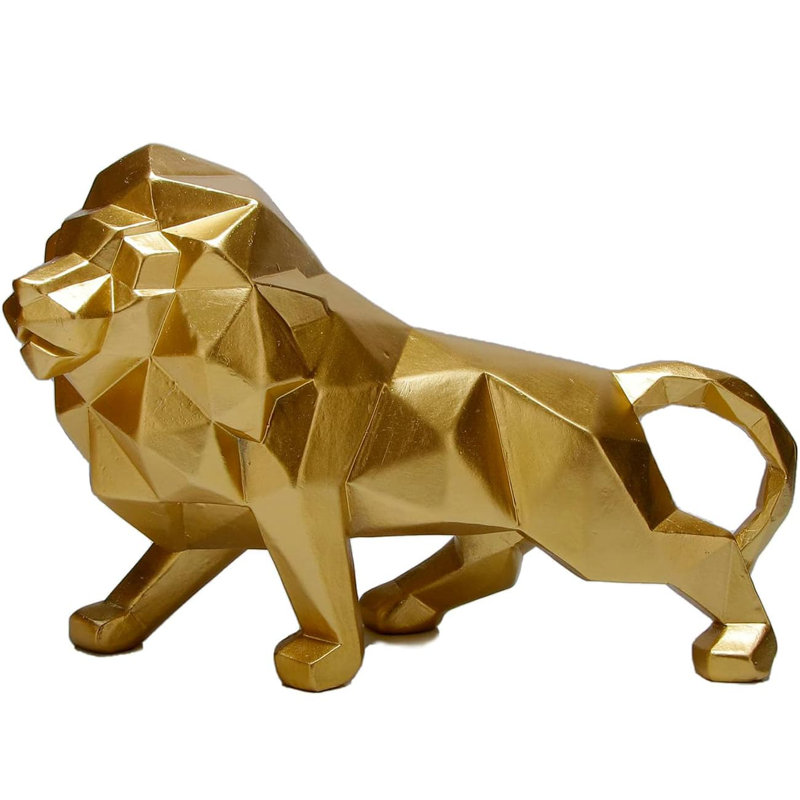 6.3" Black Lion Figurine - Modern Home Decor Gift for Men, Gold