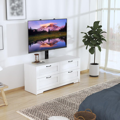 Commode de meuble télé moderne avec support réglable et 4 tiroirs pour téléviseurs de 32 à 80 pouces
