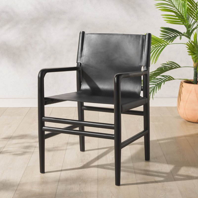 Cassaphina Leather Upholstered Arm Chair, Black, Black