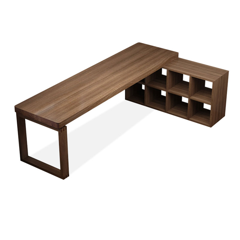 Bureaux en bois massif en L noyer, H 29,53 po x l 86,61 po x P 23,62 po
