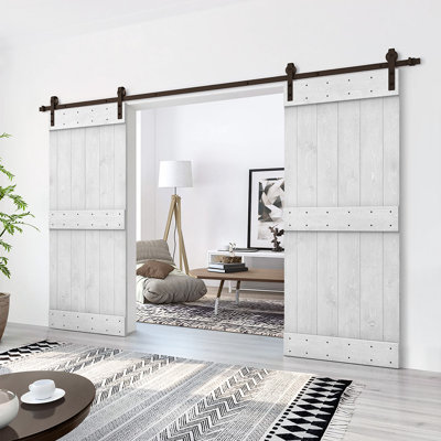 Panelled Wood and Metal Solid Wood Barn Door