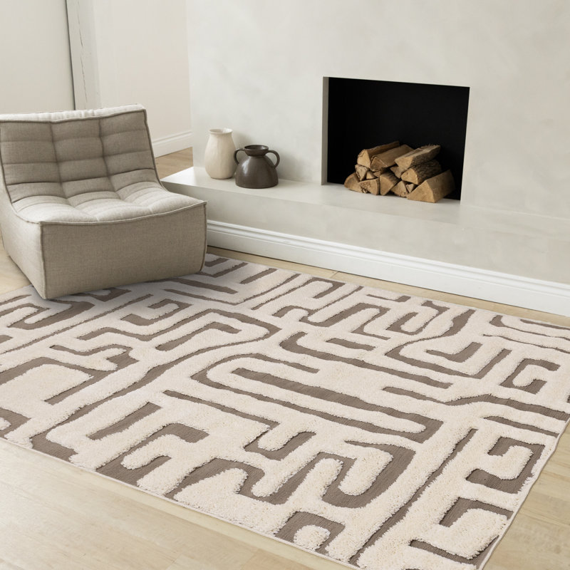 Tapis d'intérieur marocain blanc, gris et d'inspiration mondiale, 5 pi 3 po x 7 pi 7 po