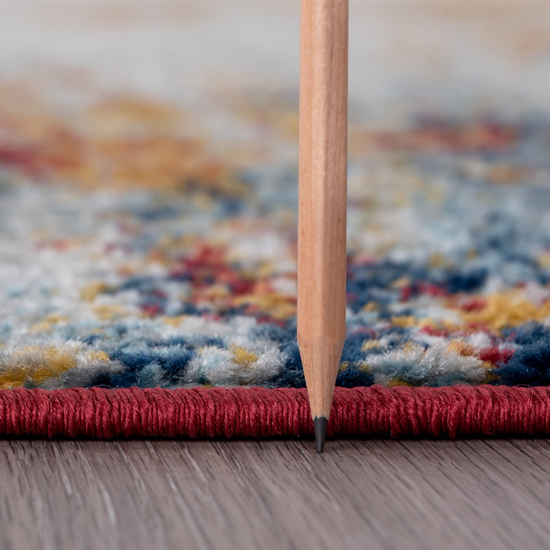 Abstract Red/Blue/Gold Colorful Indoor Area Rug, Rectangle 7'10" x 10'2"