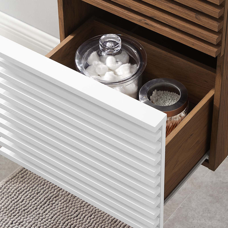 Base de meuble-lavabo mural simple 18 po Render, Blanc / Noyer