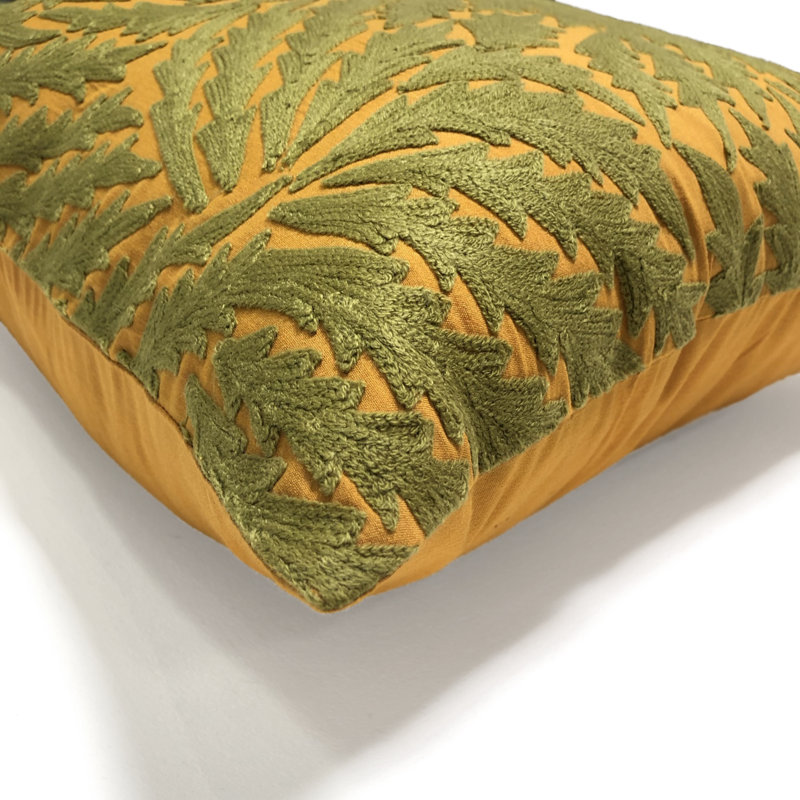 Embroidered Linen Throw Pillow, Gold/Olive