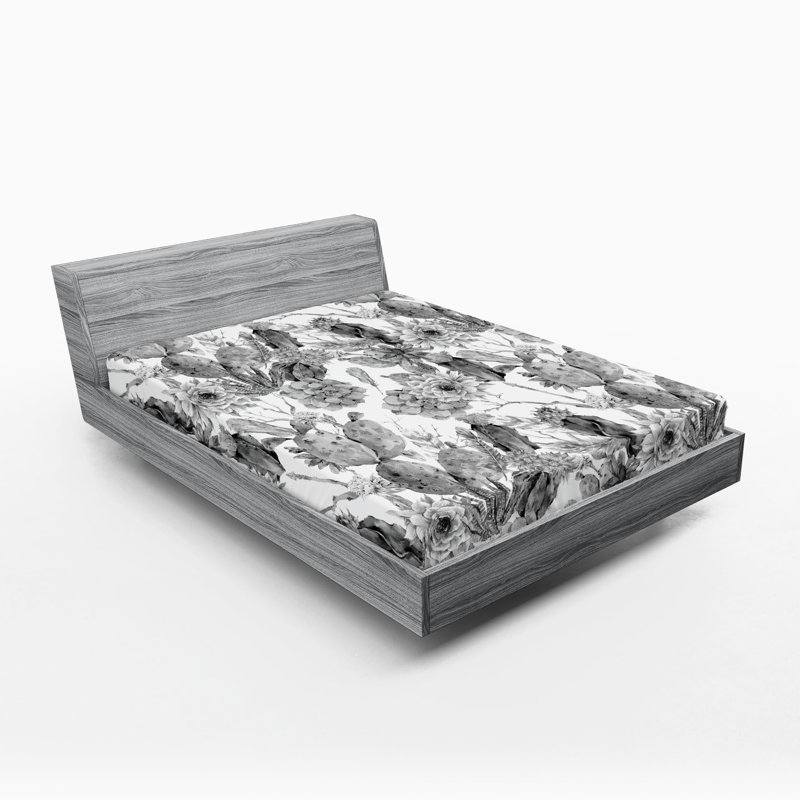 Ambesonne Cactus Fitted Sheet 2-Pack Boho Style Botanical Grey White, Queen Sheet Set