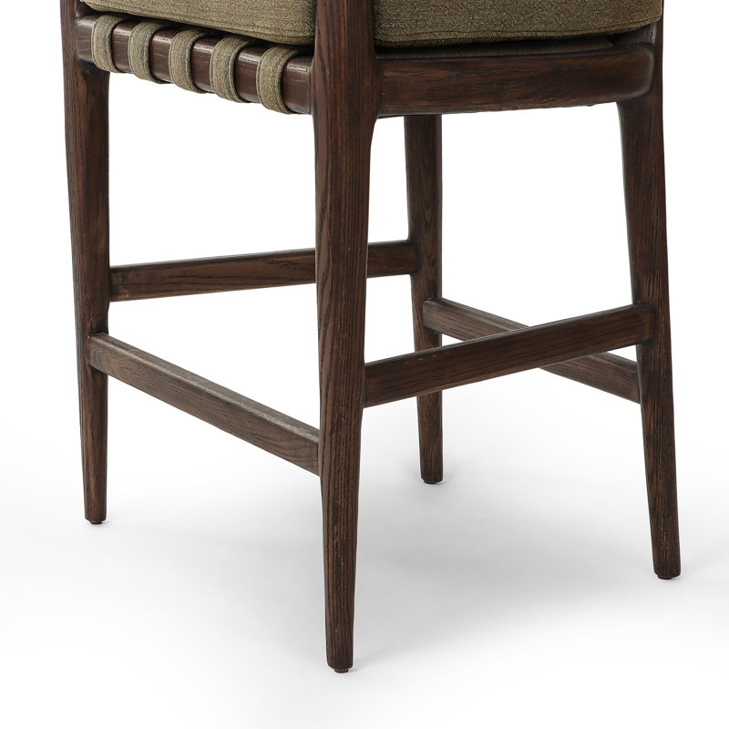 Dane Upholstered Bar Stool with Solid Wood Frame, Broadway Olive Linen