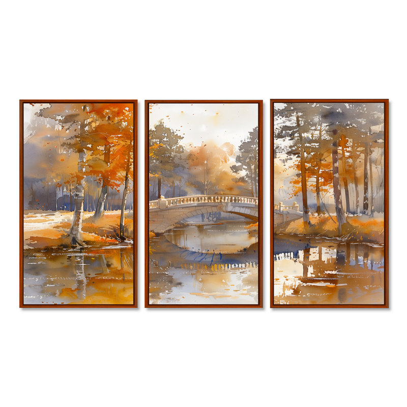 Soan - ensemble d'art mural Bridges, H 28 po x l 36 po, Cadre flottant brun