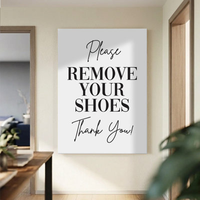 "Please Remove Your Shoes" Sign Wall Art, Elegant Calligraphy Canvas Print, Modern Entryway Decor, Framed Sign for Home Entrance