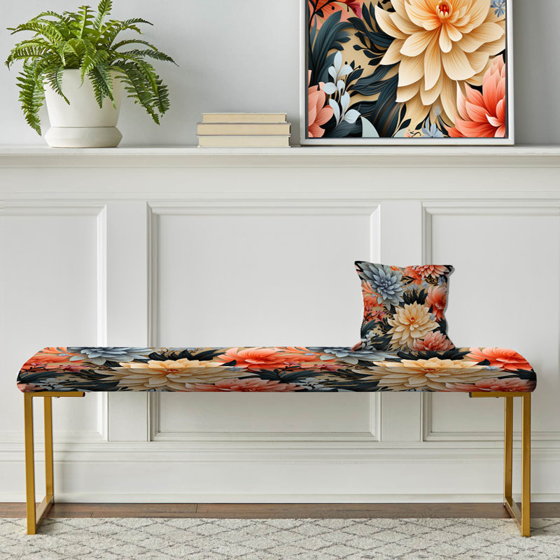 Banc floral rembourré or, Multicolor Contemporary Fusion Floral