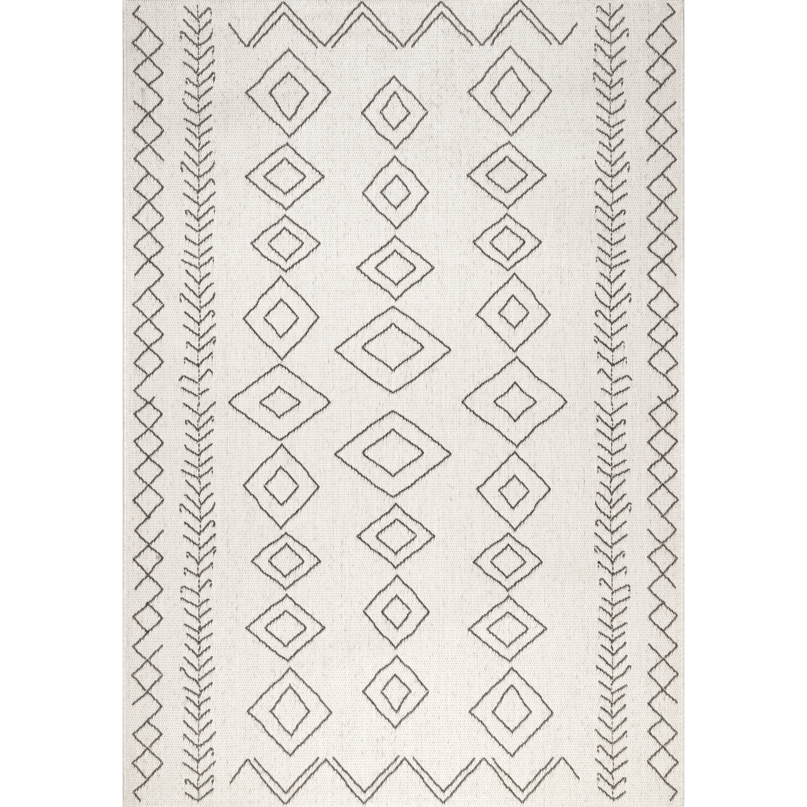 Ezri Diamond Indoor/Outdoor Area Rug for Living Room Patio Deck Front Porch Kitchen, Ivory/Dark Grey, Rectangle 5'3" x 7'6"