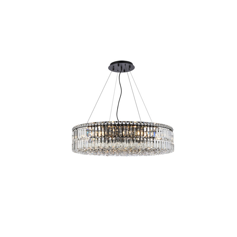 Baldrik - Light Statement Geometric Chandelier with Crystal Accents, Black, 32, 7.5" H x 32" W x 32" D