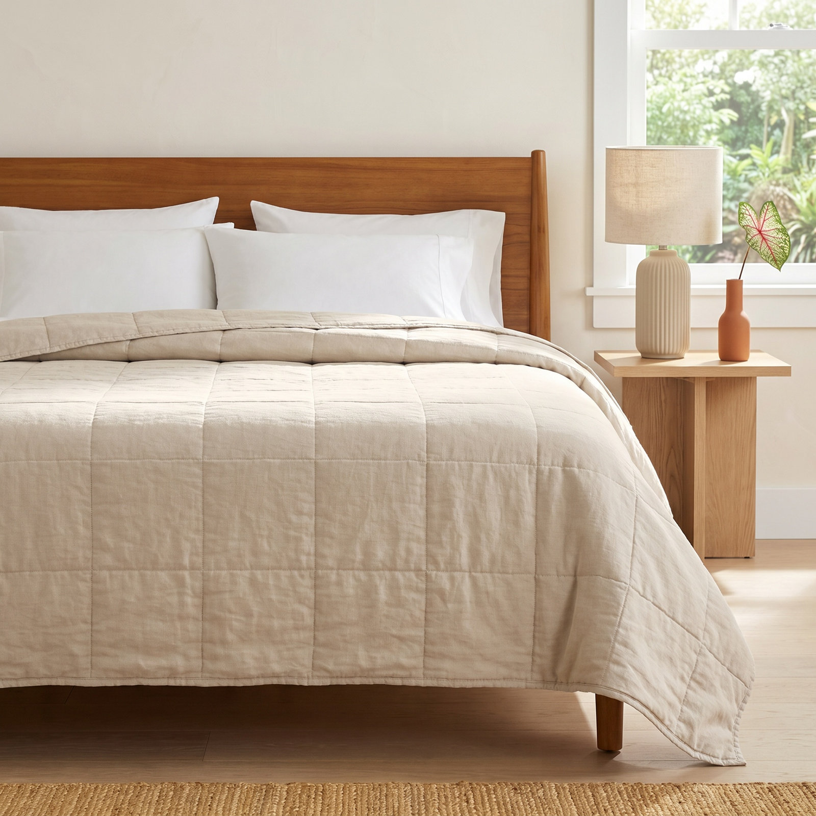 Kamau Linen Quilt Set, Blue, Full/Queen