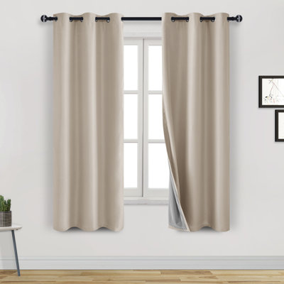 2 Panels Blackout Curtains Noise Reduction Blackout Drapes Thermal Insulated Energy Saving Curtain with Black Liner