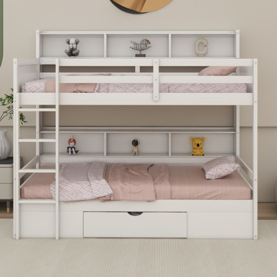 Lit superposé simple en bois avec tablettes intégrées et tiroirs Jamaar Kids