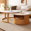 Table basse gigogne ronde avec plateau en marbre blanc, rangement à 2 niveaux et 1 tiroir, naturel, 28,5 po