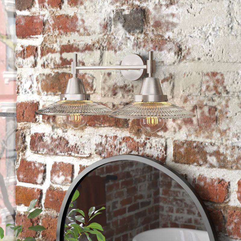 Éclairage pour meuble-lavabo à 2 lumières à intensité variable Gayle, Ampoule DEL rétro 4 watts, Nickel satiné, Transparent