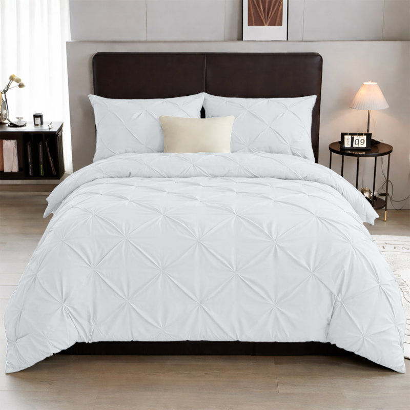 Microfiber Solid Colour Duvet Cover Set with Pillowcases Included, Kingsize Duvet Cover + 2 Standard Pillowcases, White