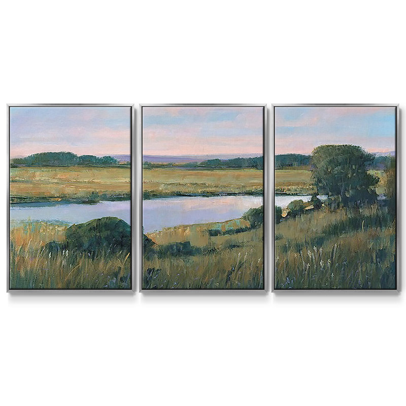 «Spring Marsh II», reproduction sur toile flottante 3 pièces, Encadrement argenté, H 40 po x l 78 po x P 2 po