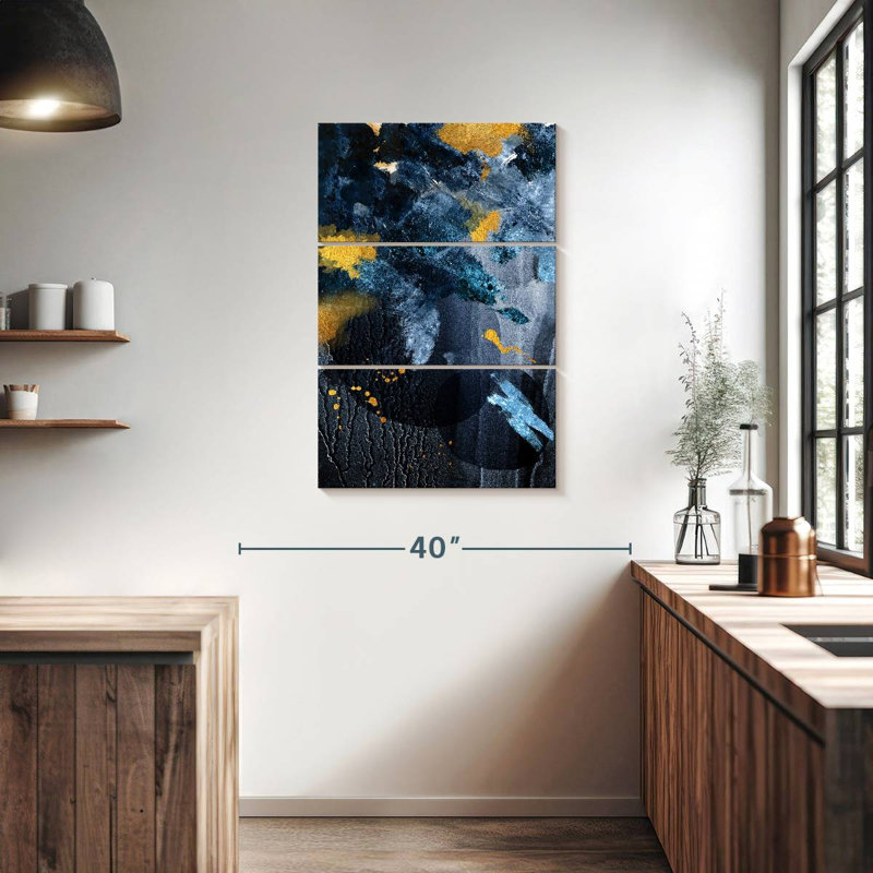 Avery abstrait bleu et or, H 38 po x l 24 po
