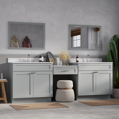 96'' Double Bathroom Vanity With Desk Dovetail Solid Wood Drawer With Carrara Quartz Top