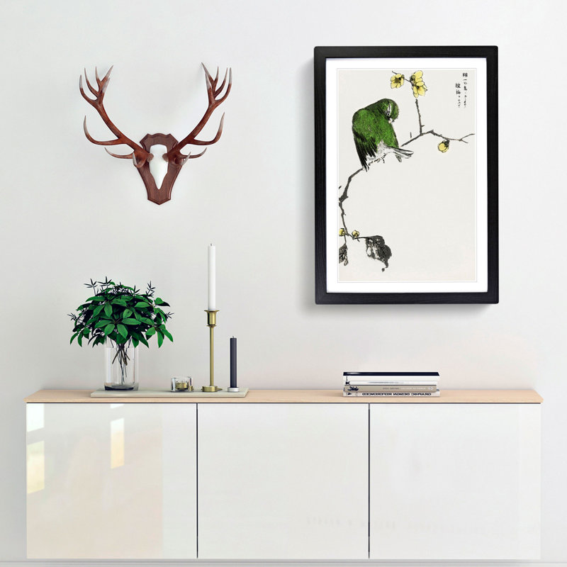 Green Fairy Pitta Bird by Numata Kashu - Picture Frame Painting Print, 87cm H x 62cm W x 2cm D, Black Framed