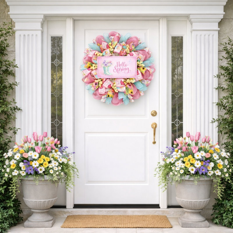 Hello Spring Wreath With Rainboots