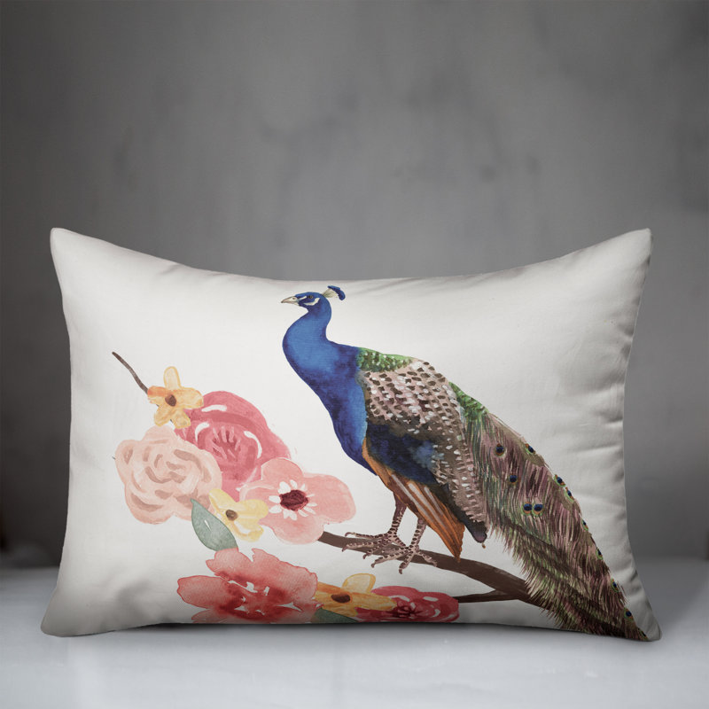 Coussin Peacock On Floral Branch