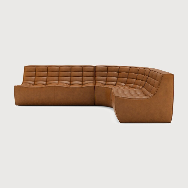 N701 Modular Sofa Set - Combo Left - 1 Seater + 3 Seater + 90° Round Corner, Old Saddle Genuine Leather