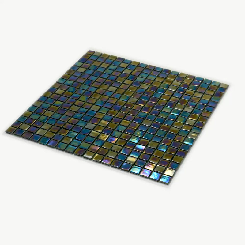 Skosh 0.6" x 0.6" Glass Grid Mosaic Wall & Floor Tile , Rainbow Green