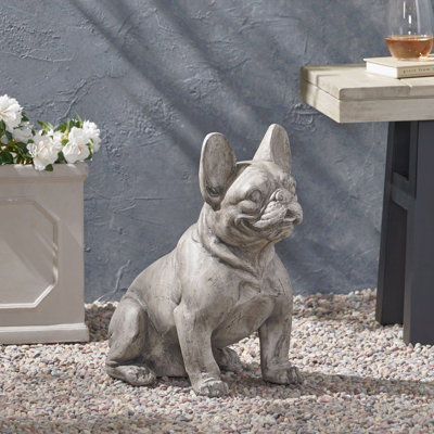 Sculpture de jardin pour chien, statue de bouledogue français d'extérieur, grise, aucun assemblage requis