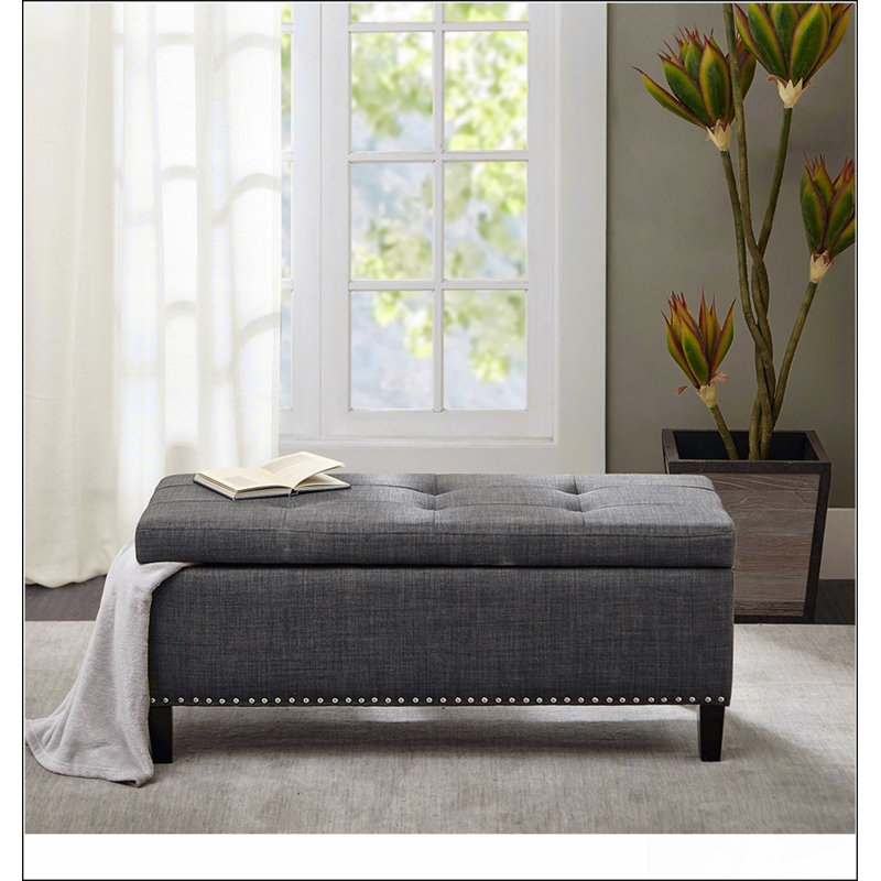 Banc de rangement touffeté à fermeture douce et confortable, Gris anthracite