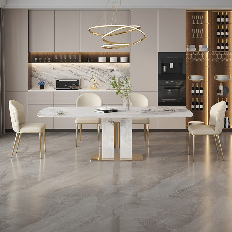 Modern Rectangular Rock Slab Dining Table Sets, 29.5"H x 70.8"L x 35.4"W