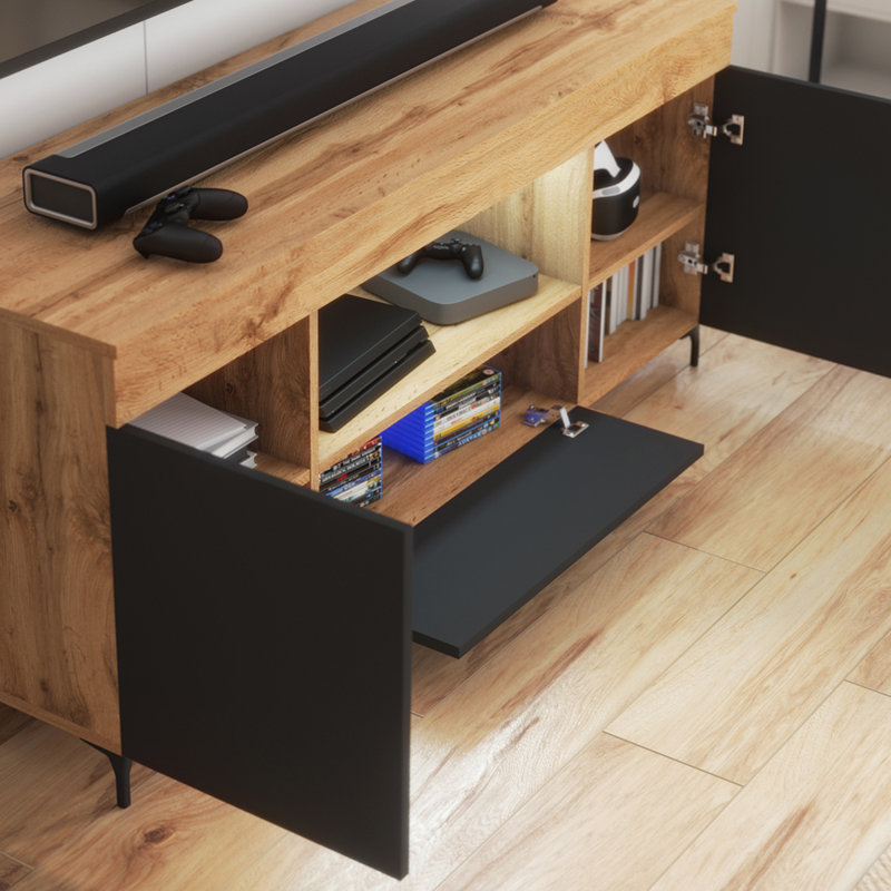 Unfinished TV Stand for TVs up to 60", Oak/Black