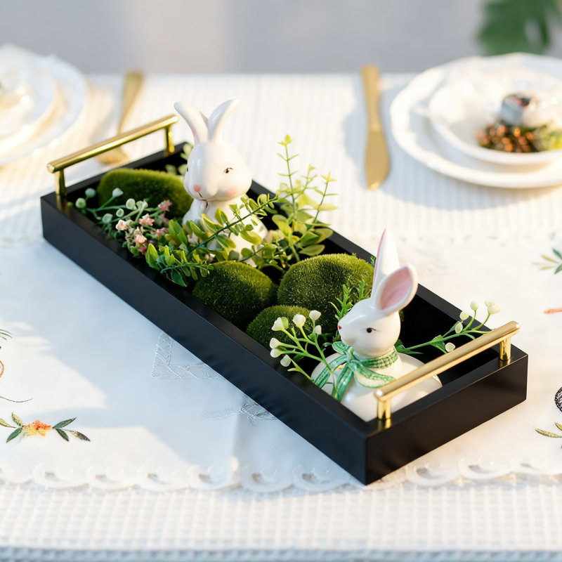Long Rectangular Decorative Tray With Handles, Multifunctional Serving Tray For Home Decor, Centerpiece Candle Holder For Dining Table & Coffee Bar