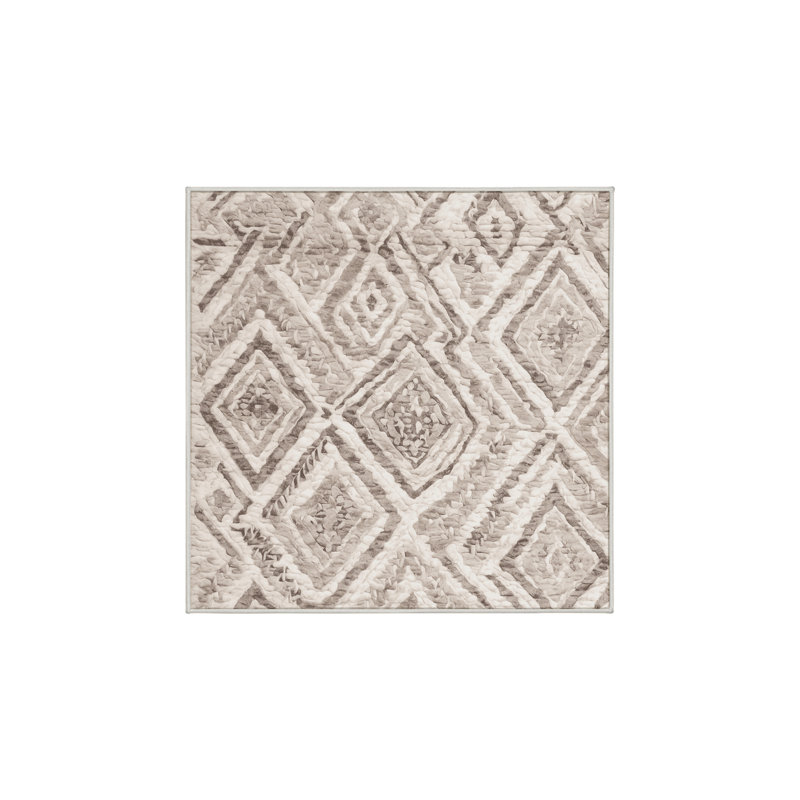 Machine Washable Beige Area Rug, Square 3'