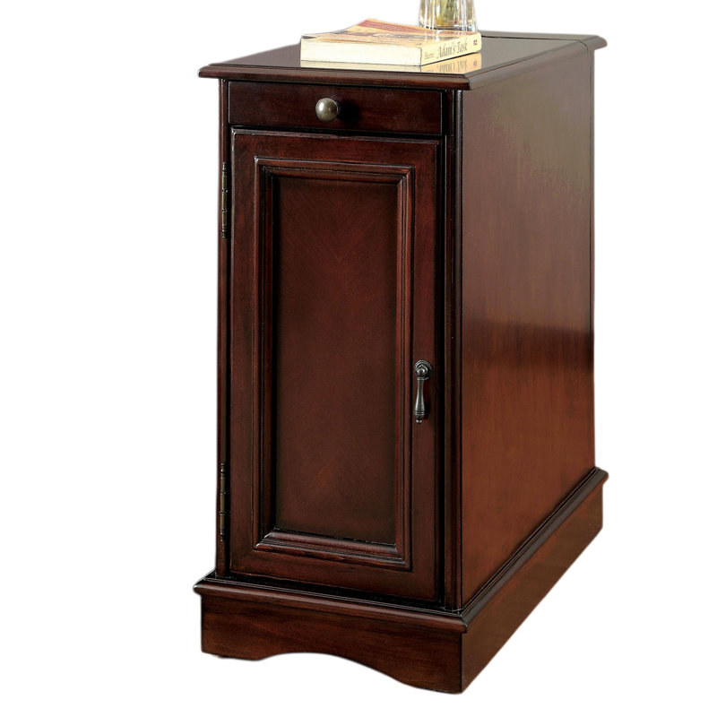 Porte-gobelet escamotable transitionnel pour table d'appoint avec prise USB intégrée, cerisier, Cerisier
