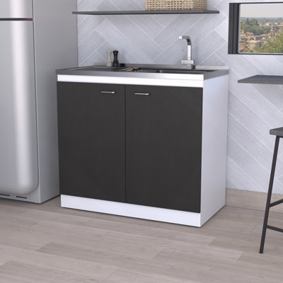 Évier utilitaire Oklahoma, armoire à deux portes, comptoir en acier inoxydable