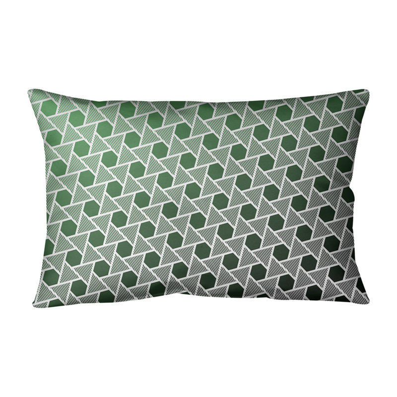 Coussin Hexagons and Triangles, 14 po x 20 po, Pas de bourre, Noir / Vert