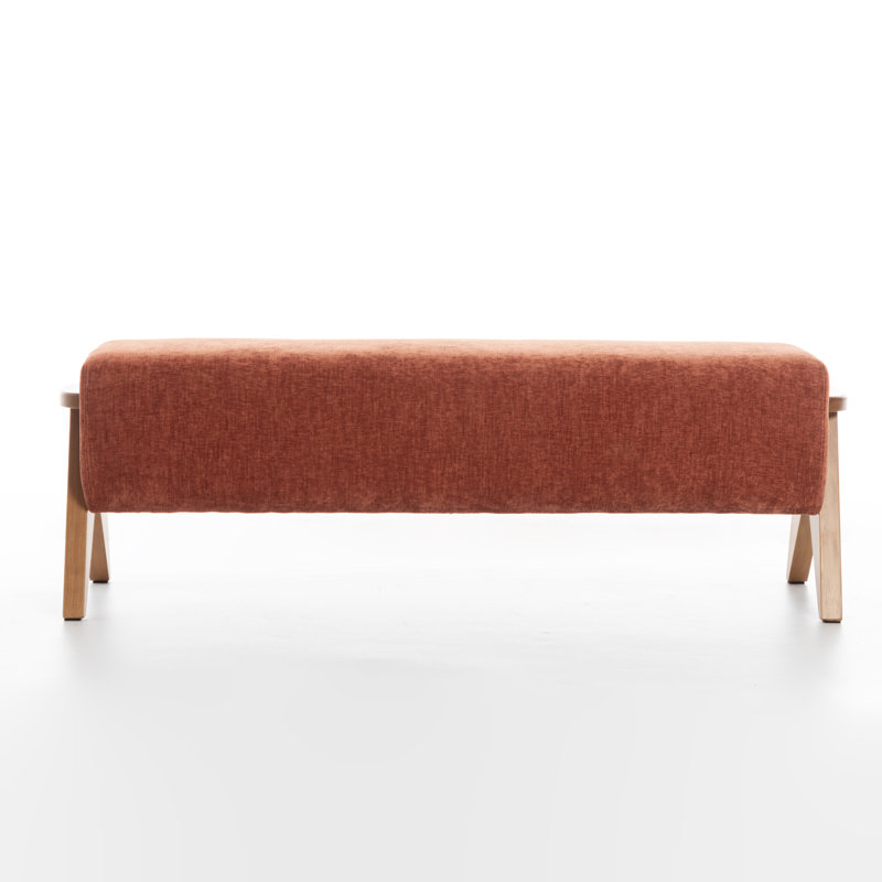 Chenille Upholstered Bench, Orange