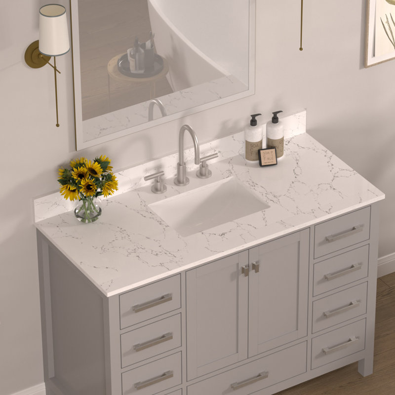 48" Engineered Stone Bathroom Vanity Top with Rectangular Undermount Ceramic Sink and Backsplash, 48