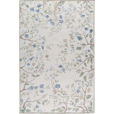 Tapis ivoire et bleu noué à la main de haute qualité