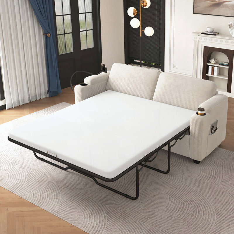 72.8" Sleeper Sofa with Full Size Mattress, Beige 