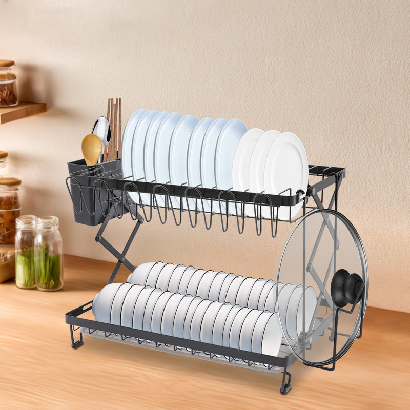 2-Tier Steel Dish Rack, Black
