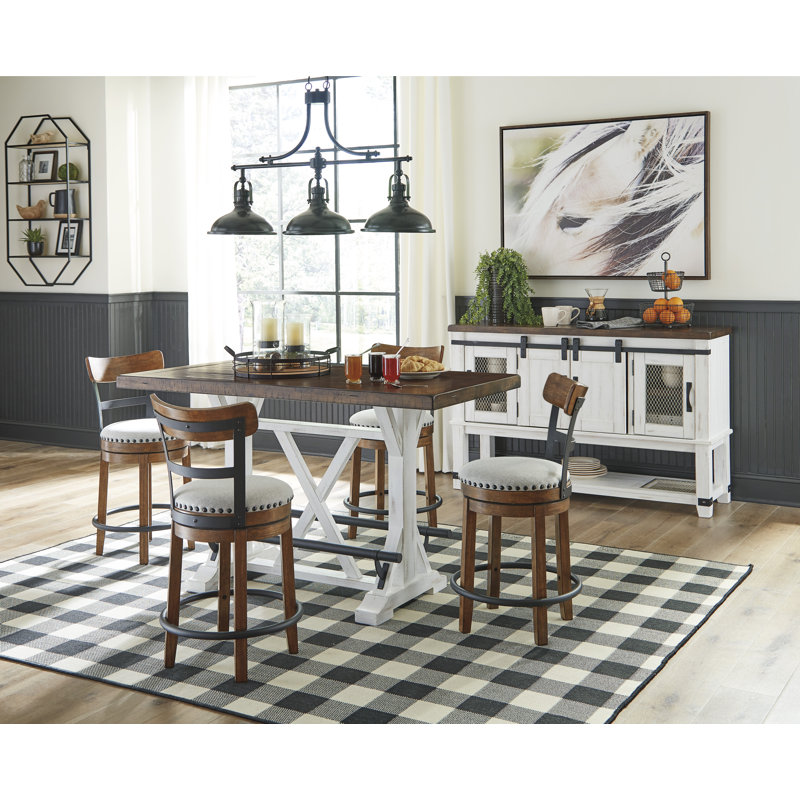 Table de salle à manger à hauteur de comptoir Valebeck et 4 tabourets de bar, Brun, beige et noir, 5 Pieces: Table, 4 Chairs