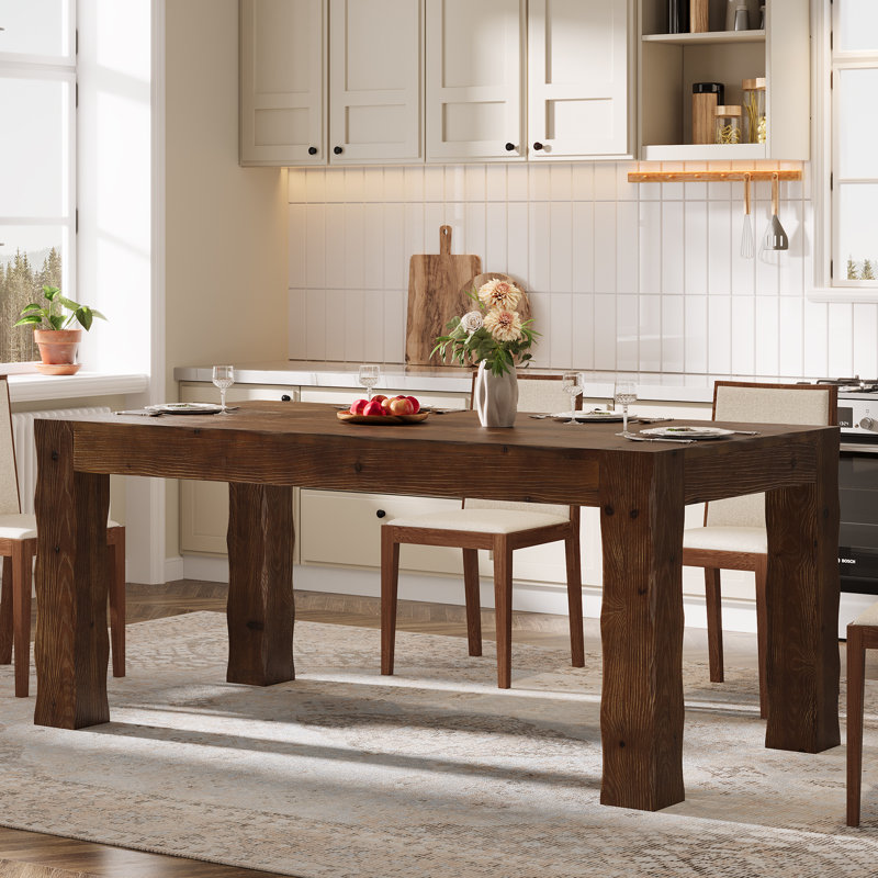 63" Solid Wood Dining Table, Rectangle Dinner Kitchen Table For 4 To 6, Dark Brown