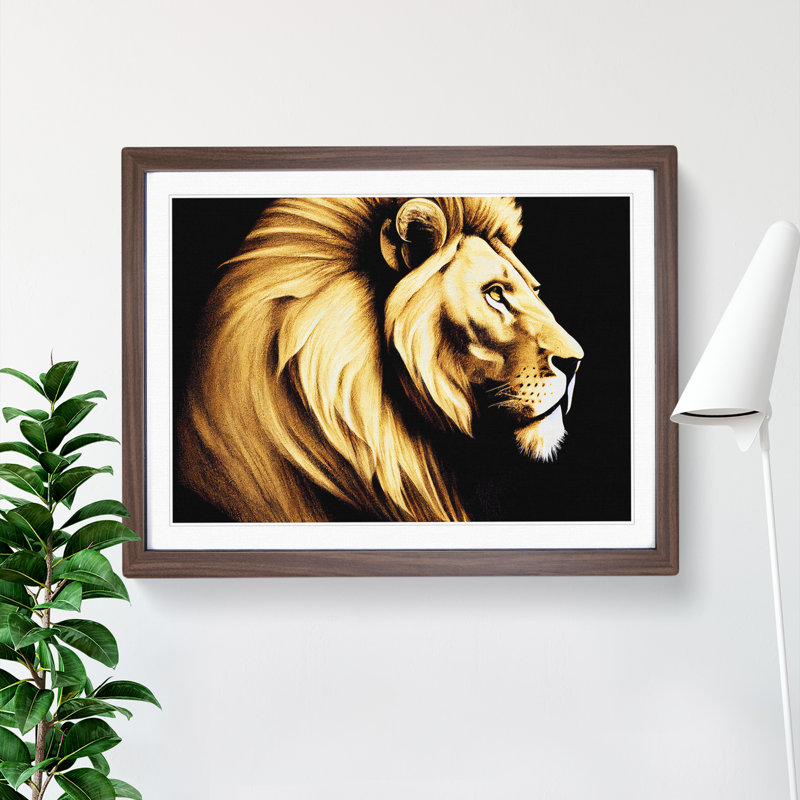 Showstopping Lion - Framed Print, 25cm H x 34cm W x 2cm D, Walnut