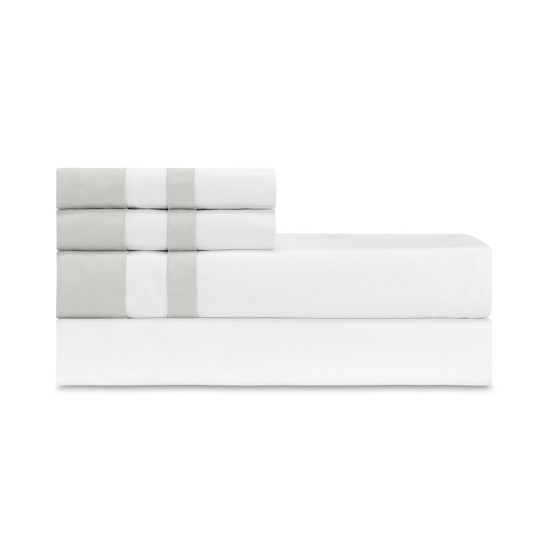 Savoy Sateen Sheet Set, White/Pebble, Full Sheet Set + 2 Pillowcases