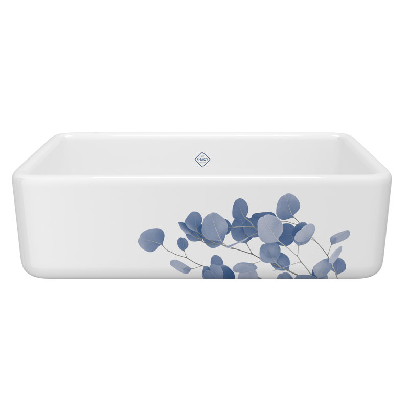Shaws Original Single Bowl Front Fireclay 33" L x 18" W Apron Kitchen Sink, Eucalyptus Blue/Silver